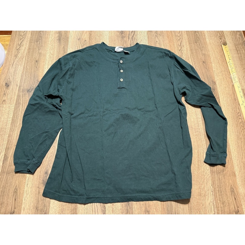 Basic Editions Shirt, Men's Size 2X, Green, Long Sleeve, 1/4 Buttons